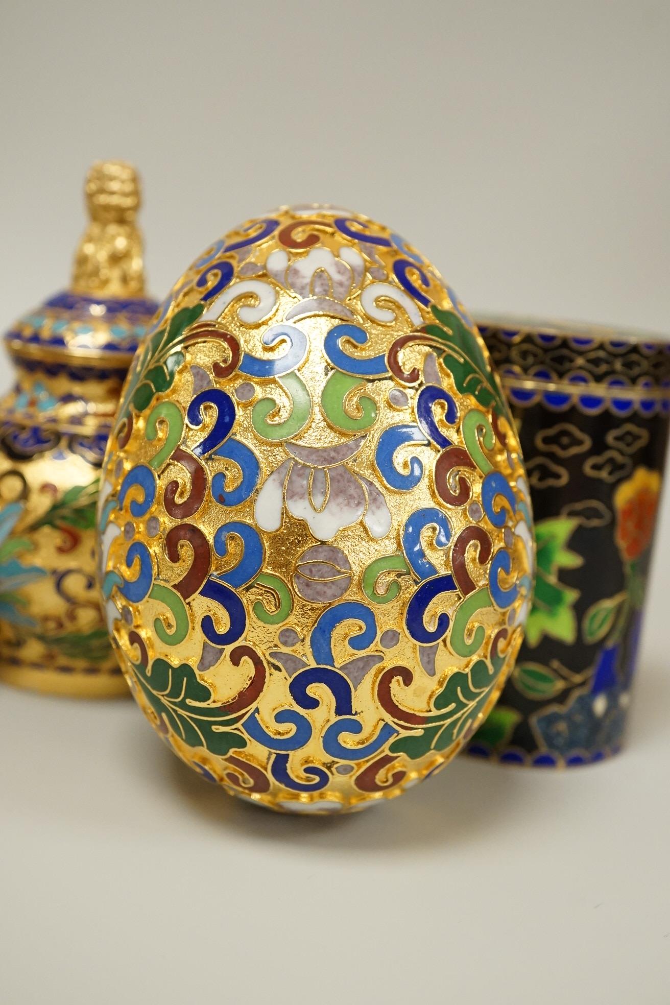 A collection of miniature enamel and cloisonné boxes, eggs and a painted rabbit, etc. (11)